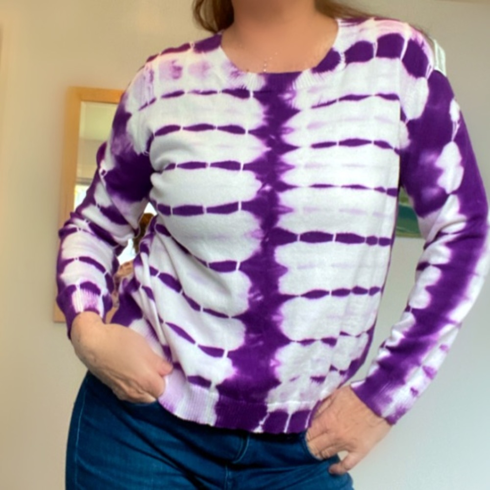 Scripted cashmere cotton purple tie dye sweater size Large
